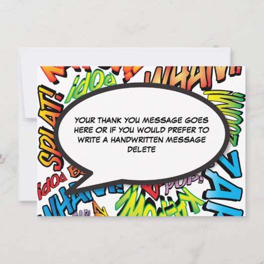Modernes Fun Comic Typografisches Buch Dankeskarte (Rückseite)