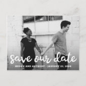 Modernes Fun Script-Foto Save the Date Ankündigungspostkarte (Vorderseite)
