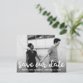 Modernes Fun Script-Foto Save the Date Ankündigungspostkarte (Stehend Vorderseite)