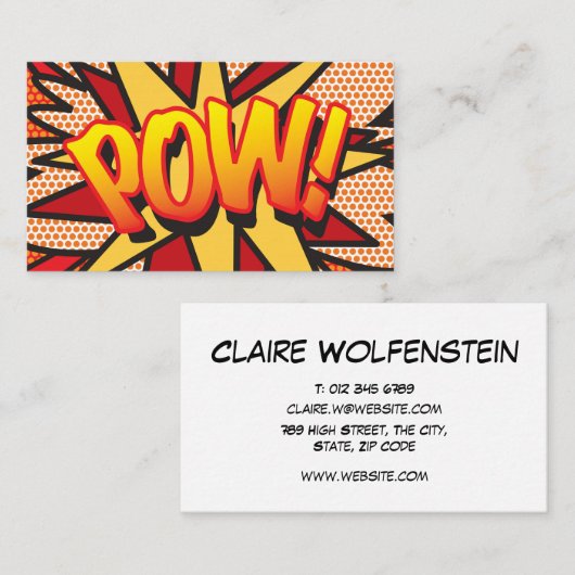 Modernes Fun Typografisches Comic Buch POW Visitenkarte (Vorne/Hinten)