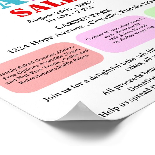 Modernes Fundraiser für Kuchen oder Kuchen Poster (Ecke)