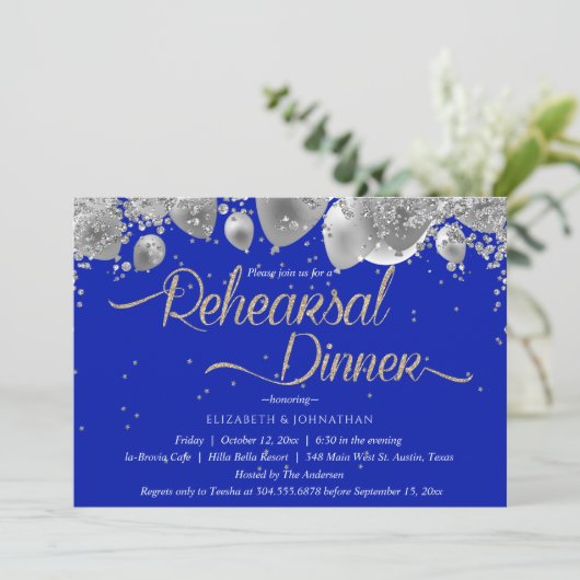 Modernes Funkelnd Blue Minimal Probe Dinner Einladung (Stehend Vorderseite)