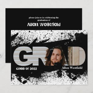 Modernes Funky Black Platsch GRAD Foto Einladung