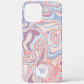 Modernes Funky Marble Pastel Lila Monogram Case-Mate iPhone Hülle (Rückseite)