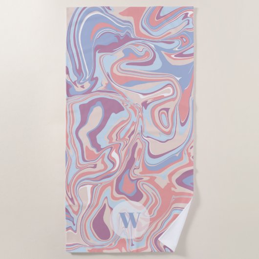 Modernes Funky Marble Pastel Lila Monogram Strandtuch (Vorderseite)