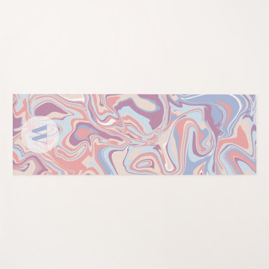 Modernes Funky Marble Pastel Lila Monogram Yogamatte (Vorderseite (Horizontal))