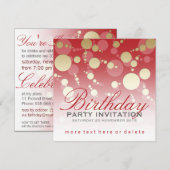 Modernes Funky Red Gold Party Einladungen zum Gebu (Vorne/Hinten)