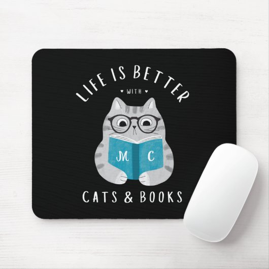 Modernes Funny Book Lover Mit Monogramm Mousepad (Mit Mouse)