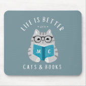 Modernes Funny Book Lover Mit Monogramm Mousepad (Vorne)