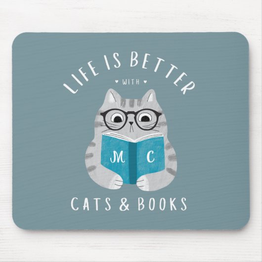 Modernes Funny Book Lover Mit Monogramm Mousepad (Vorne)
