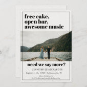 Modernes Funny Free Cake Open Bar Quote Foto Save The Date (Vorne/Hinten)