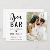 Modernes Funny Typografy Foto Open Bar Wedding Save The Date (Vorne/Hinten)