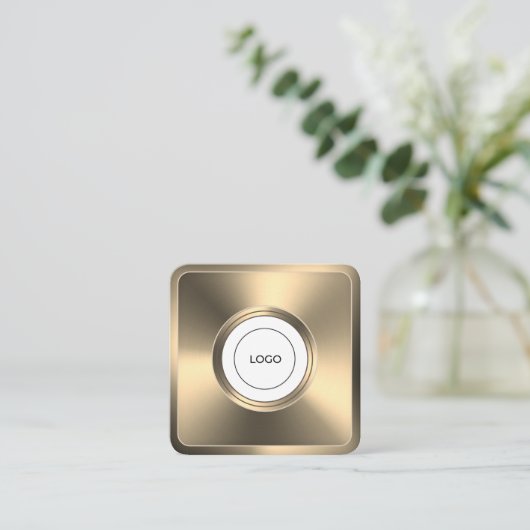 Modernes, futuristisches, goldenes Rahmen mit Logo Quadratische Visitenkarte (Stehend Vorderseite)