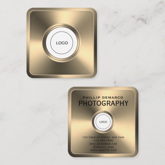 Modernes, futuristisches, goldenes Rahmen mit Logo Quadratische Visitenkarte (Vorne/Hinten)