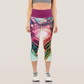 Modernes futuristisches leuchtendes grünes und ros capri leggings (Vorderseite)