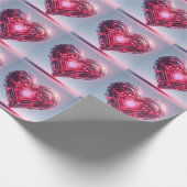 Modernes futuristisches leuchtendes rosa Herz Geschenkpapier (Ecke)