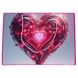 Modernes futuristisches leuchtendes rosa Herz Große Geschenktüte