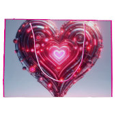 Modernes futuristisches leuchtendes rosa Herz Große Geschenktüte (Rückseite)