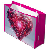 Modernes futuristisches leuchtendes rosa Herz Große Geschenktüte (Vorderseite Schrägansicht)