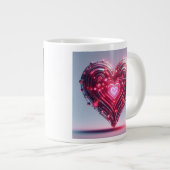 Modernes futuristisches leuchtendes rosa Herz Jumbo-Tasse (Vorderseite Rechts)