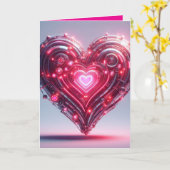 Modernes futuristisches leuchtendes rosa Herz Karte (Gelbe Blume)