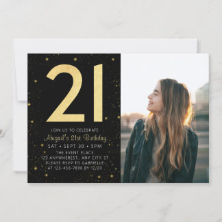 Modernes Galaxy Foto Black Gold 21. Geburtstag Par Einladung