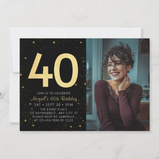 Modernes Galaxy Foto Black Gold 40. Geburtstag Par Einladung