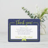 MODERNES GAMING DANKS Bar Mitzvah Marine blau Limo Dankeskarte (Stehend Vorderseite)