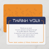 MODERNES GAMING DANKS Bar Mitzvah Marine blau oran Dankeskarte (Vorne/Hinten)