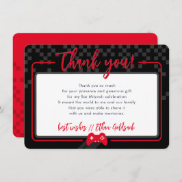 MODERNES GAMING DANKS Bar Mitzvah schwarz rot Dankeskarte
