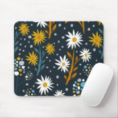 Modernes Gänseblümchen-Muster auf Dunkelblau Mousepad (Mit Mouse)