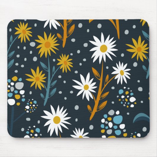 Modernes Gänseblümchen-Muster auf Dunkelblau Mousepad (Vorne)