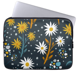Modernes Gänseblümchen-Muster auf dunkelblauem Hin Laptopschutzhülle