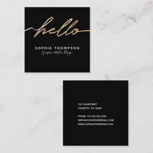 Modernes ganz eigenhändig geschriebes hallo-Skript Quadratische Visitenkarte (Vorne/Hinten)