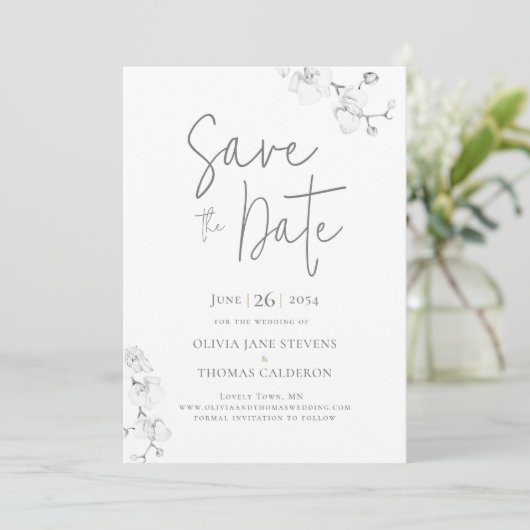 Modernes Gartenorchids Hochzeitssemble - Foto Save Einladung (Stehend Vorderseite)