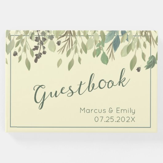 Modernes Gästebuch für Creme und Eukalyptus Weddin (Vorderseite)
