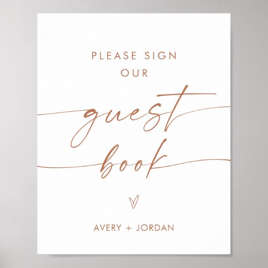 Modernes Gästebuch-Zeichen, Terracotta Wedding Sig Poster (Vorne)