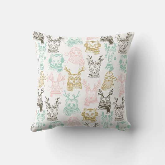 Modernes geätztes Art-Waldtier-Weihnachten Kissen (Rückseite)