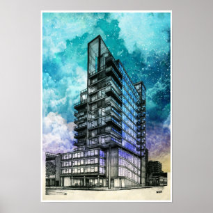 Modernes Gebäude-Architekturzeichnen Poster