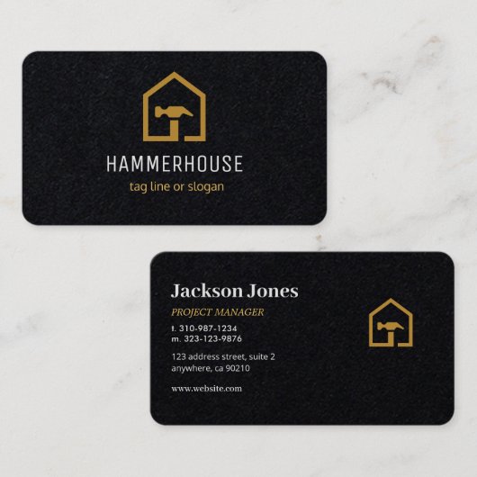Modernes Gebäude für Schwarz und Golden Constructi Visitenkarte (Vorne/Hinten)