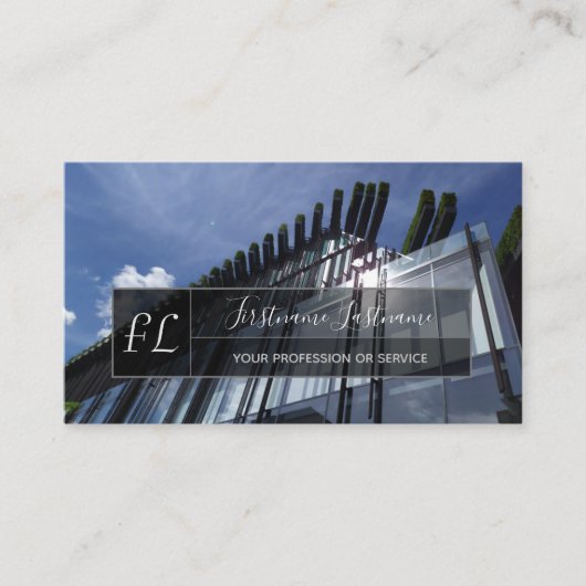 Modernes Gebäude-Monogramm-Büro an der Glasfassade Visitenkarte (Vorderseite)