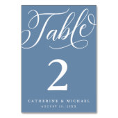 Modernes Geblüht Script, Dusty Blue Tischnummer (Vorderseite)