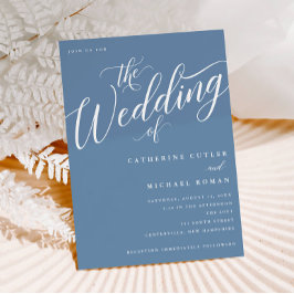Modernes Geblüht Script, Dusty Blue Wedding Einladung