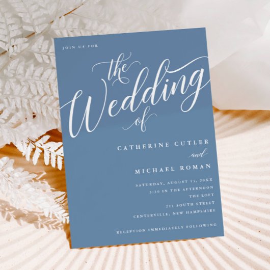 Modernes Geblüht Script, Dusty Blue Wedding Einladung