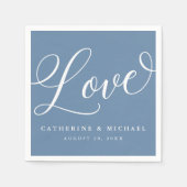 Modernes Geblüht Script, Liebe, Dusty Blue Serviette (Vorderseite)