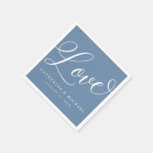 Modernes Geblüht Script, Liebe, Dusty Blue Serviette (Ecke)