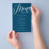 Modernes Geblüht Skript, dunkles blaues Paper-Menü Flyer (Handgriff)