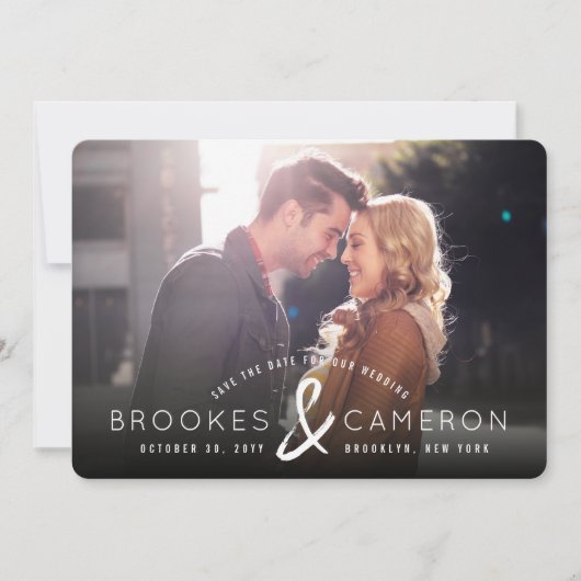 Modernes, gebürstetes Ampersand-Foto Save the Date (Vorderseite)