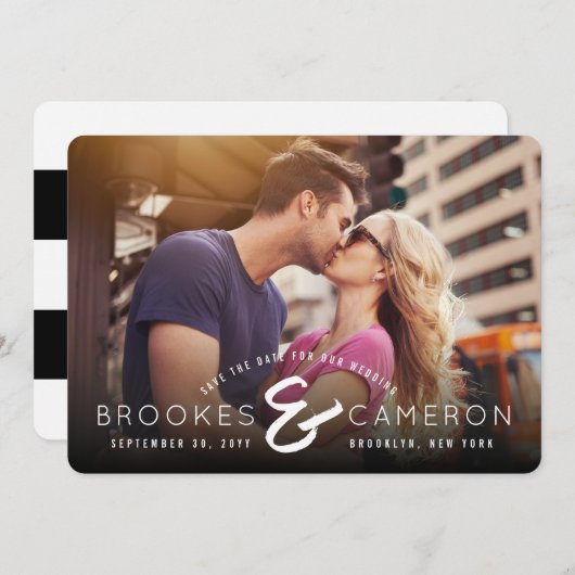 Modernes, gebürstetes Ampersand-Foto Save the Date (Vorne/Hinten)