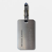 Modernes gebürstetes Metallblick-Monogramm Gepäckanhänger (Rückseite vertikal)